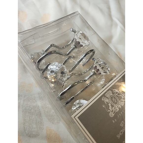 By Appointment Set of 12 Shower Curtain Acrylic Hooks Chrome Large Faceted Gem - Picture 5 of 8